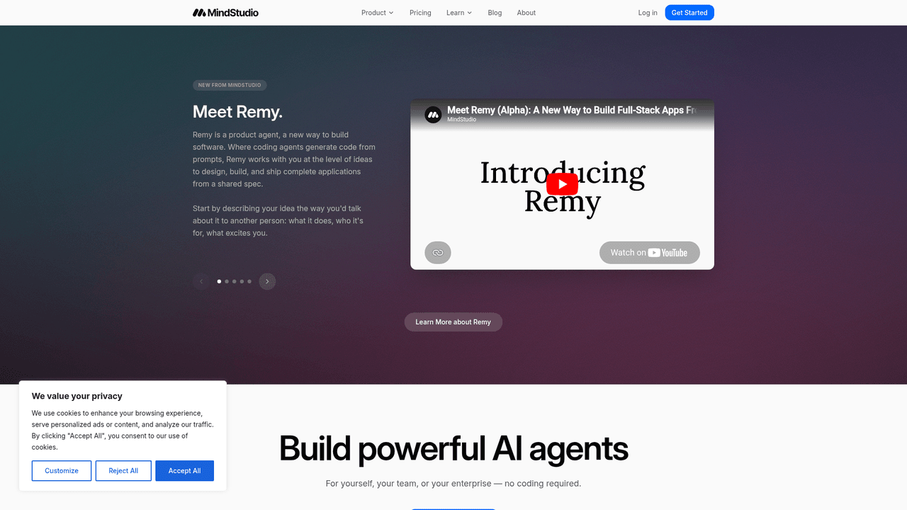 Screenshot of MindStudio homepage