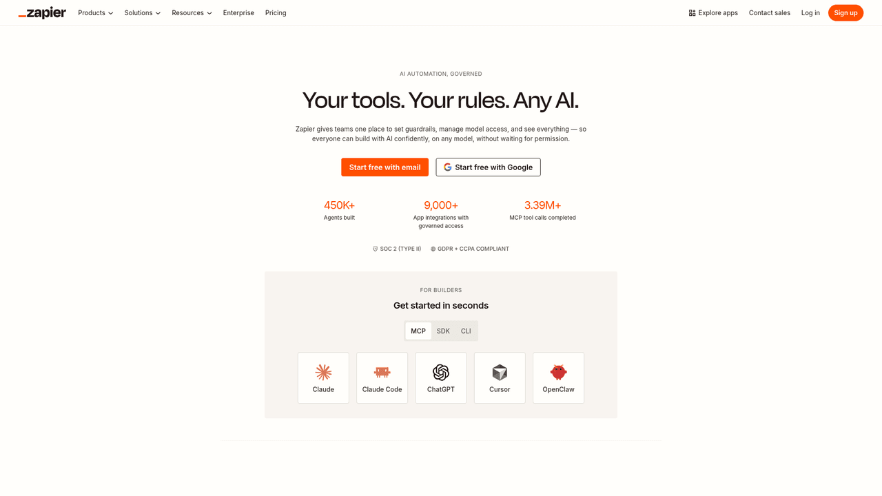 Screenshot of Zapier homepage